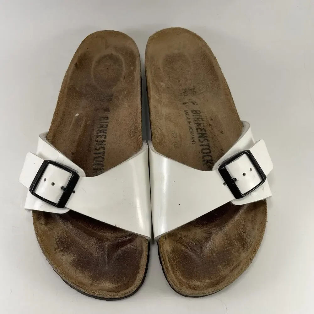 Birkenstock Madrid White Patent Single Strap Sandals Womens Size 39, US 8-8.5